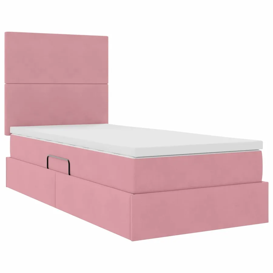 Lit avec rangement et matelas Rose 100 x 200 cm Velours - 5
