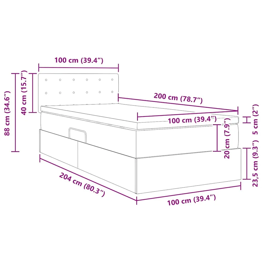 Lit de Rangement avec matelas Rose 100 x 200 cm Velours - 16