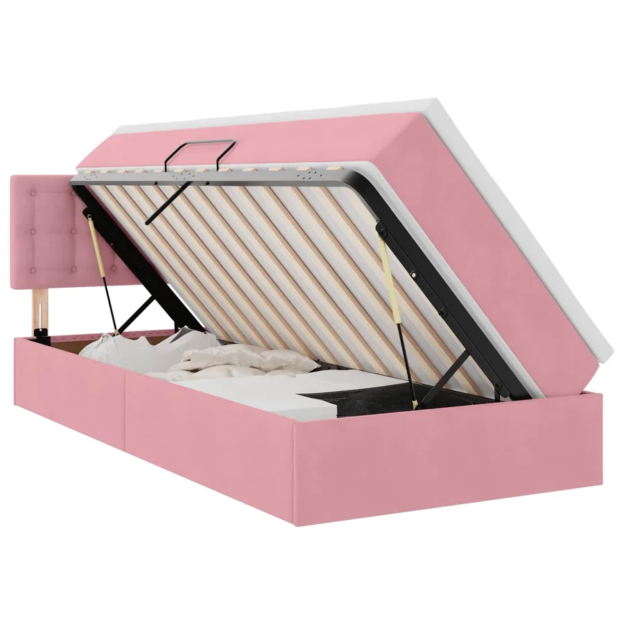 Lit de Rangement avec matelas Rose 100 x 200 cm Velours - 2