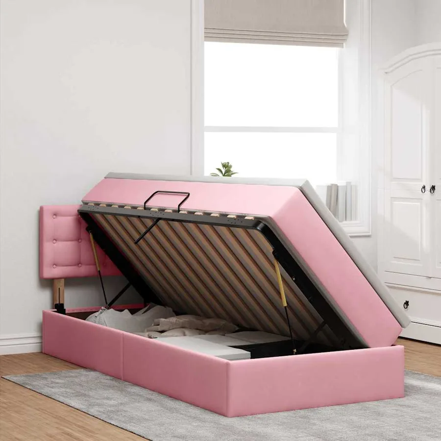 Lit de Rangement avec matelas Rose 100 x 200 cm Velours - 4
