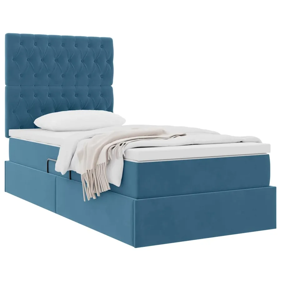 Lit avec rangement et matelas Bleu foncé 100 x 200 cm Velours - 3