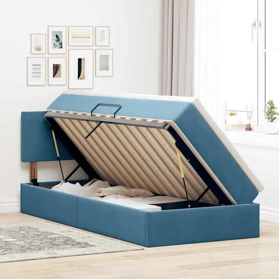 Lit de rangement LED avec matelas Bleu foncé 100 x 200 cm - 4