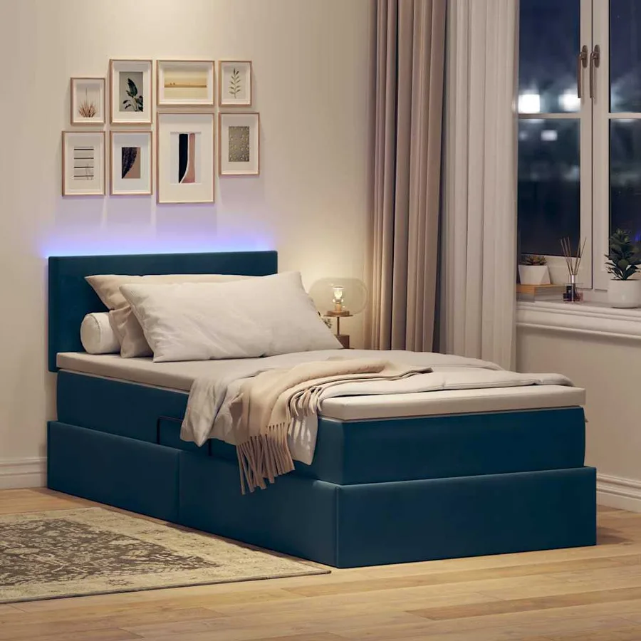 Lit de rangement LED avec matelas Bleu foncé 100 x 200 cm - 5