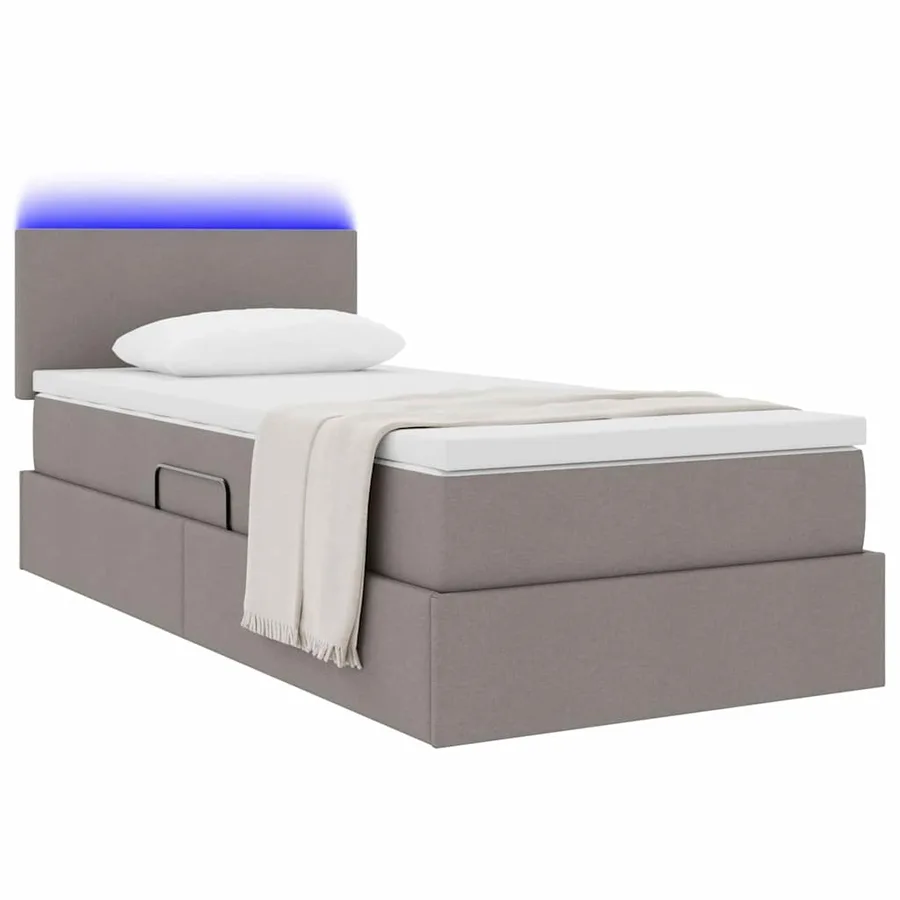 Lit de rangement LED avec matelas Taupe 100 x 200 cm Tissu - 3