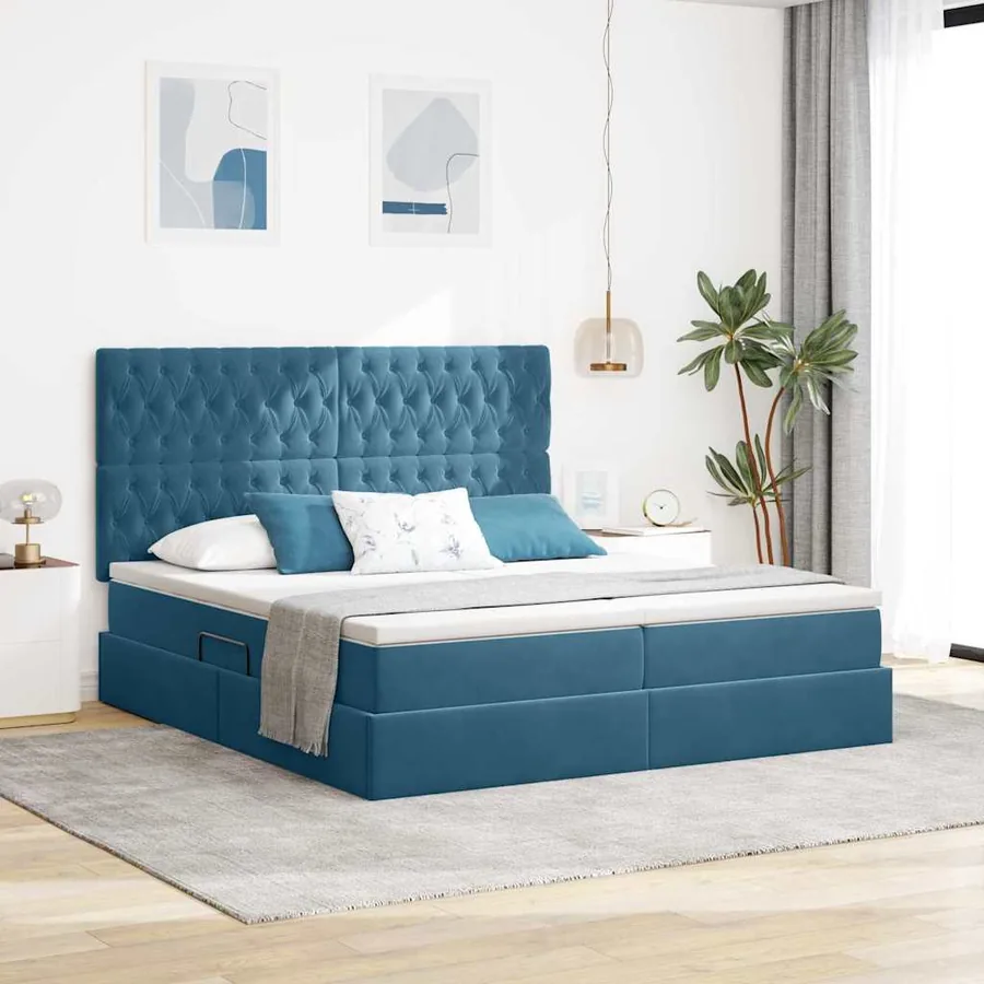 Lit de rangement LED avec matelas Bleu foncé 200 x 200 cm