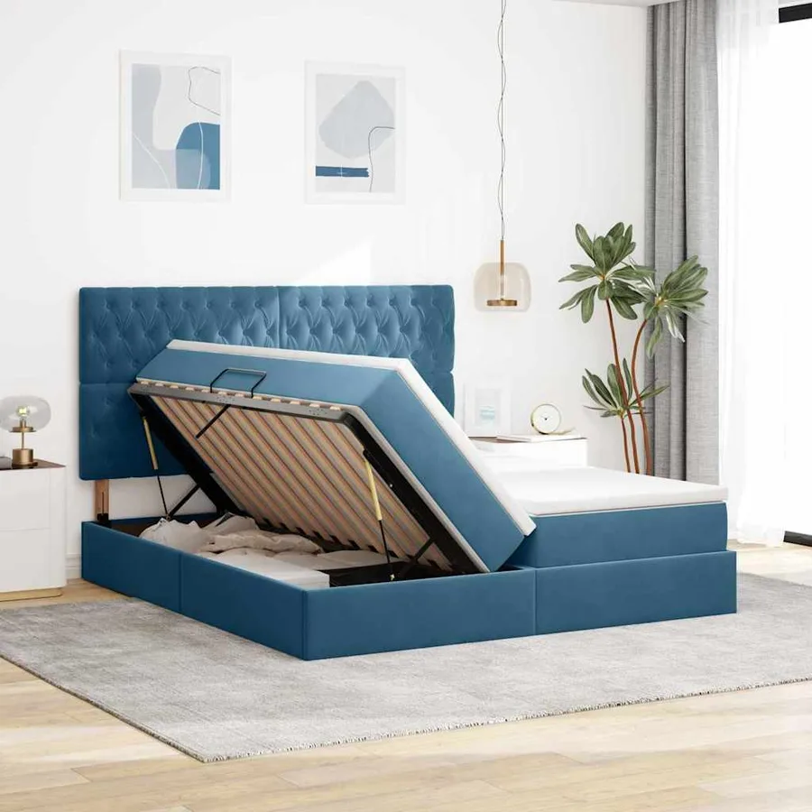Lit de rangement LED avec matelas Bleu foncé 200 x 200 cm - 4