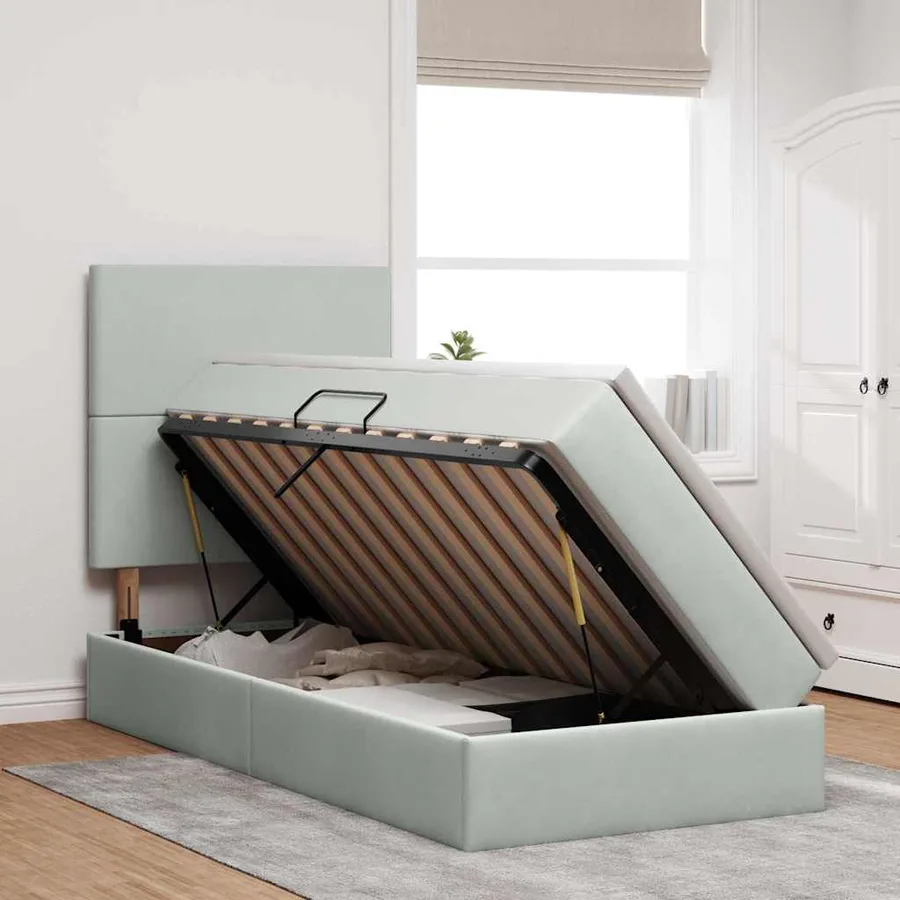 Lit avec rangement et matelas Gris clair 90 x 190 cm Velours - 4