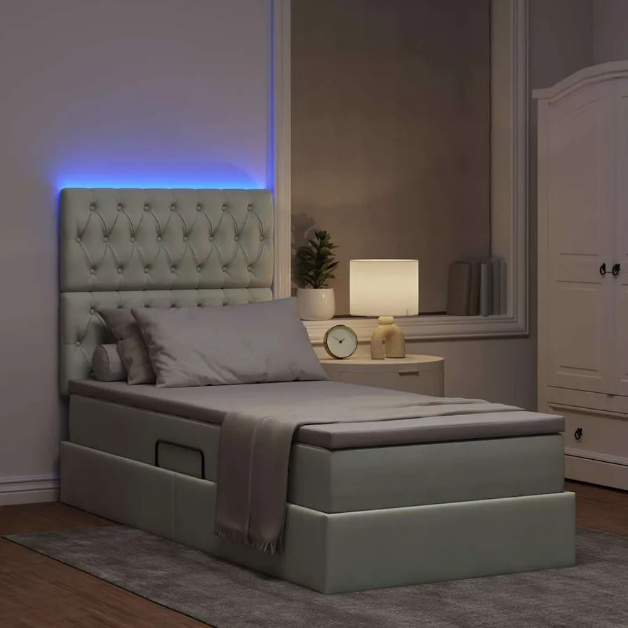 Lit de rangement LED avec matelas Gris clair 90 x 190 cm - 5