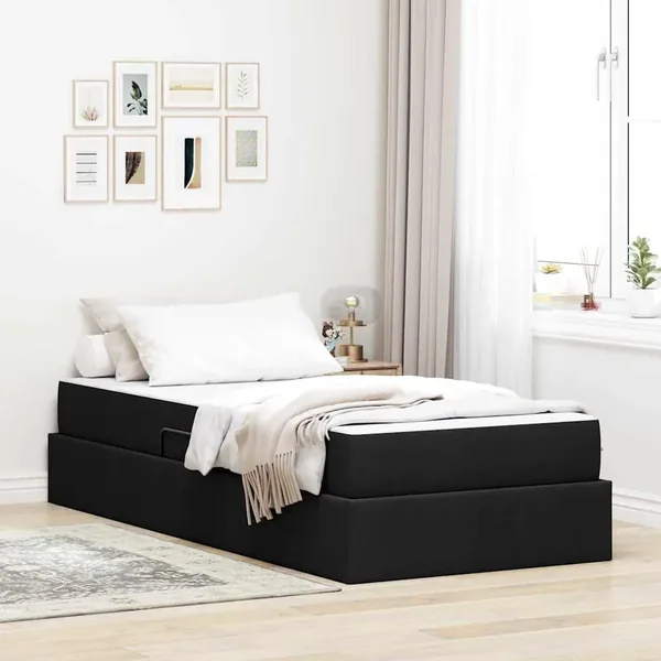 Lit avec rangement et matelas Noir 90 x 190 cm Polyester