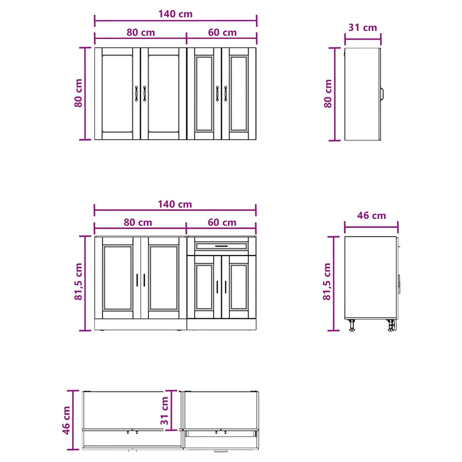 Unité de cuisine PORTO 4 pcs Chêne brun Bois d'ingénierie - 6