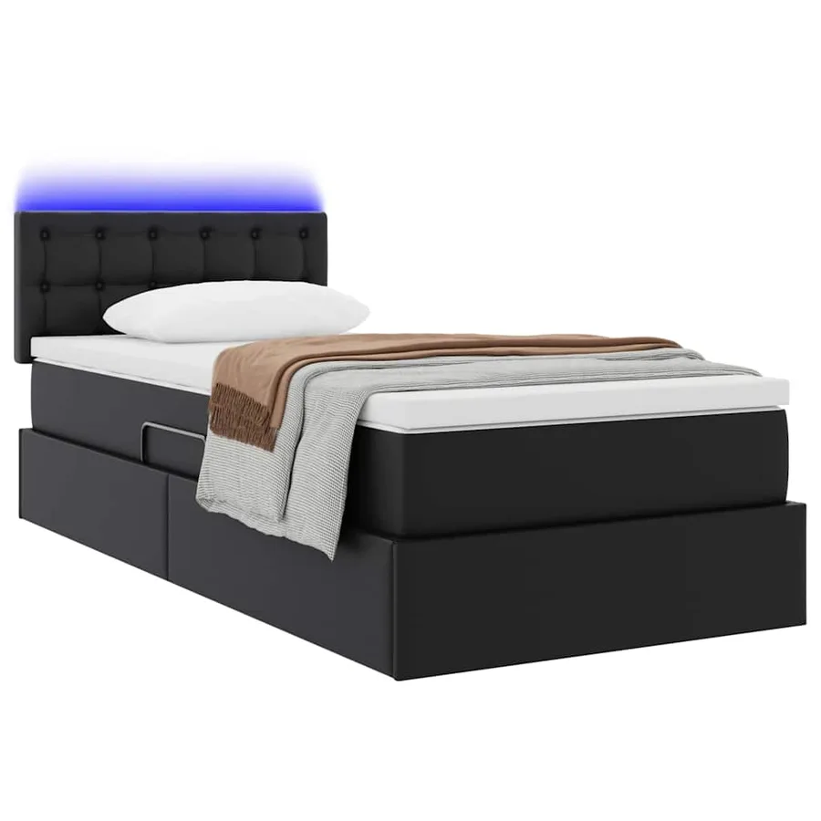 Lit avec rangement et LED Noir 90 x 200 cm Cuir synthétique - 3