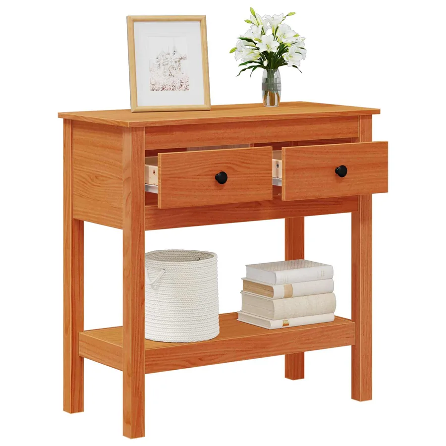 Table console Cire marron 75 x 35 x 75 cm Pin massif - 3