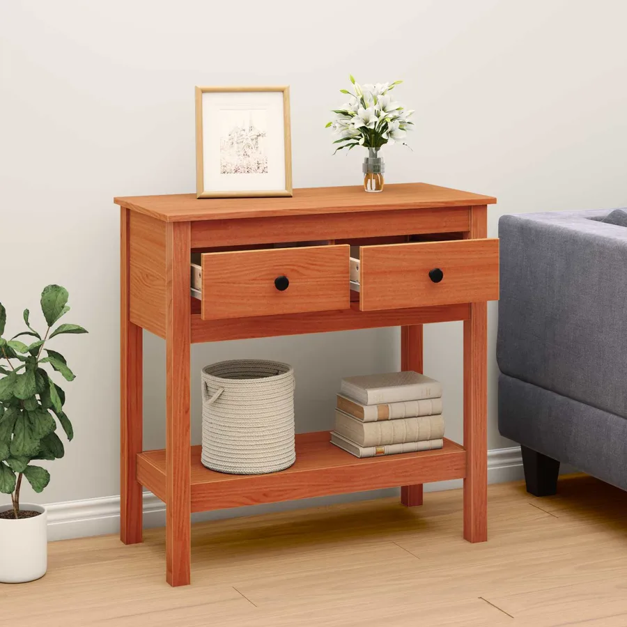 Table console Cire marron 75 x 35 x 75 cm Pin massif - 4