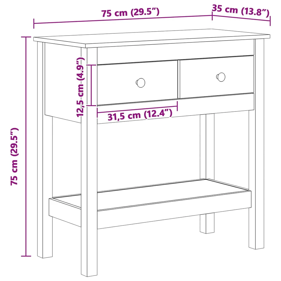 Table console Cire marron 75 x 35 x 75 cm Pin massif - 8