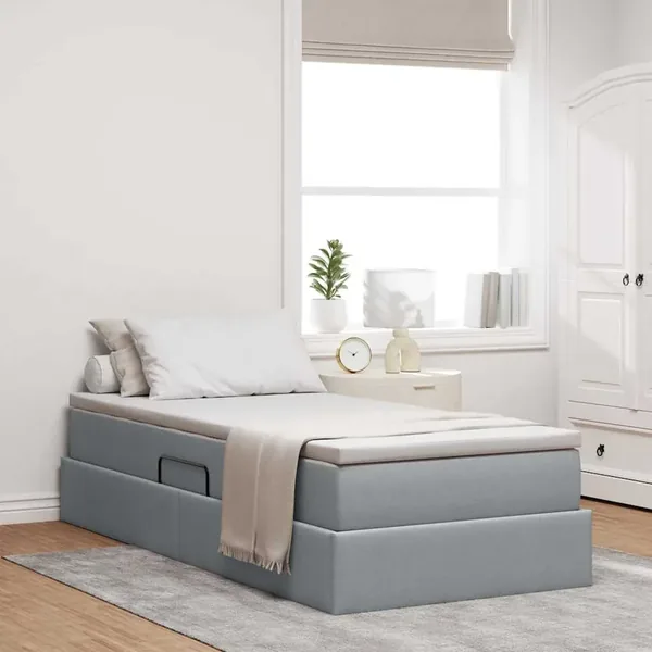 Lit avec rangement et matelas Gris clair 90 x 200 cm Polyester