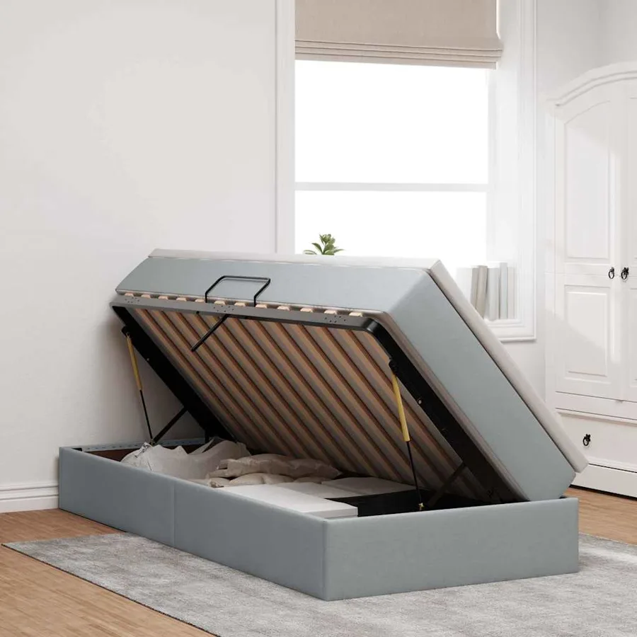 Lit avec rangement et matelas Gris clair 90 x 200 cm Polyester - 4