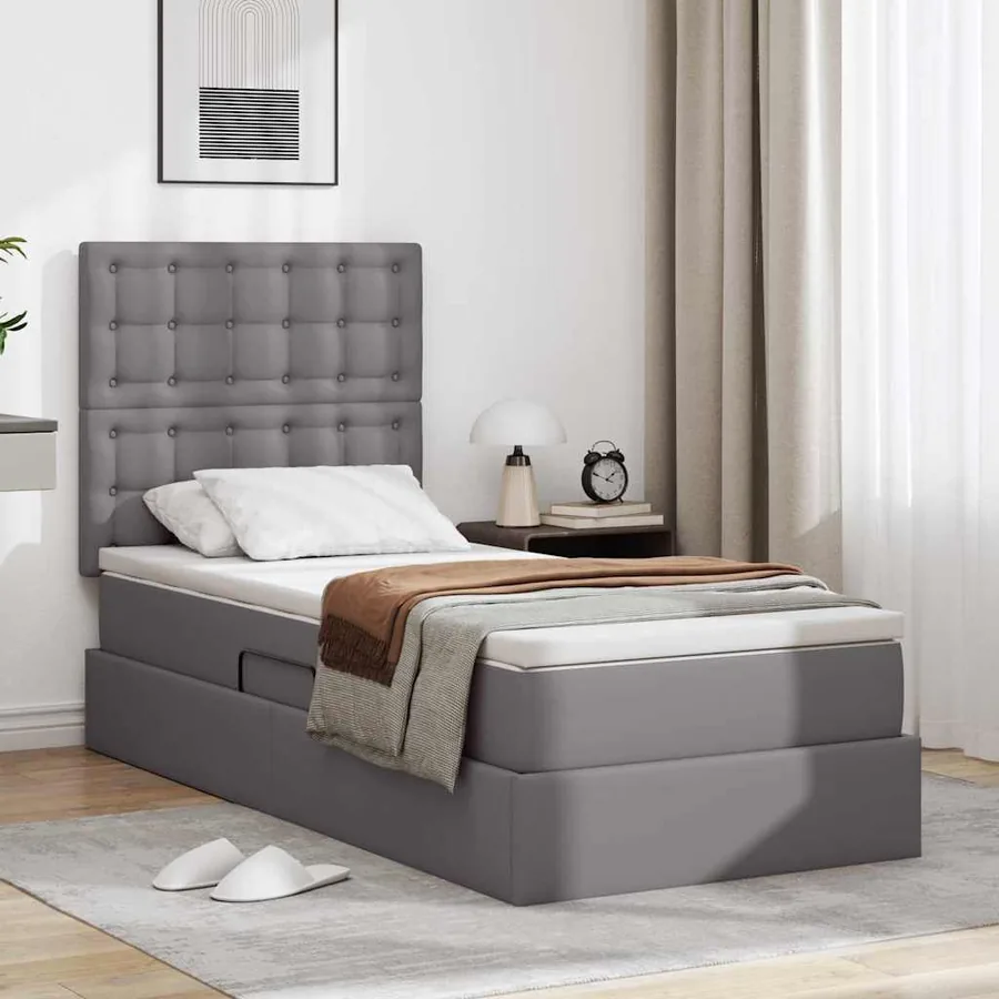 Lit avec rangement et LED Gris 90 x 200 cm Simili cuir