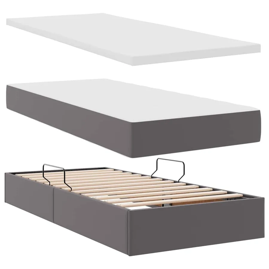 Lit avec rangement et LED Gris 90 x 200 cm Simili cuir - 9