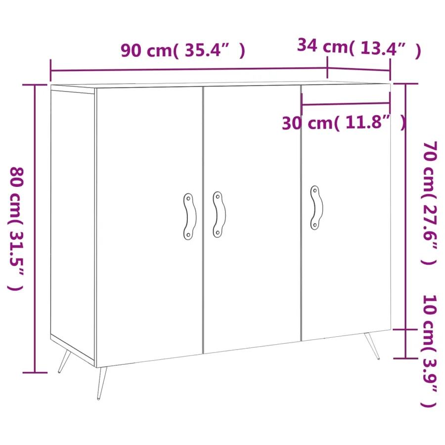 Buffet blanc brillant 90x34x80 cm bois d'ingénierie - 13