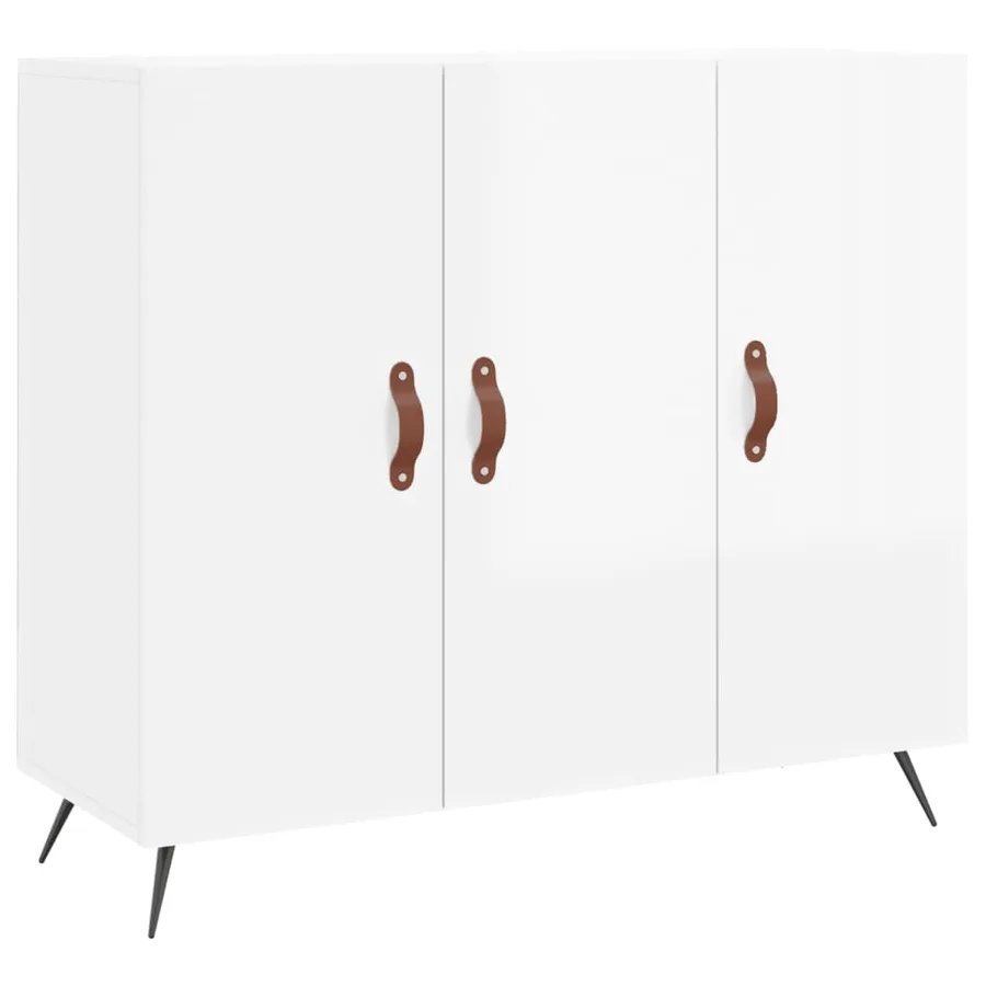 Buffet blanc brillant 90x34x80 cm bois d'ingénierie - 2