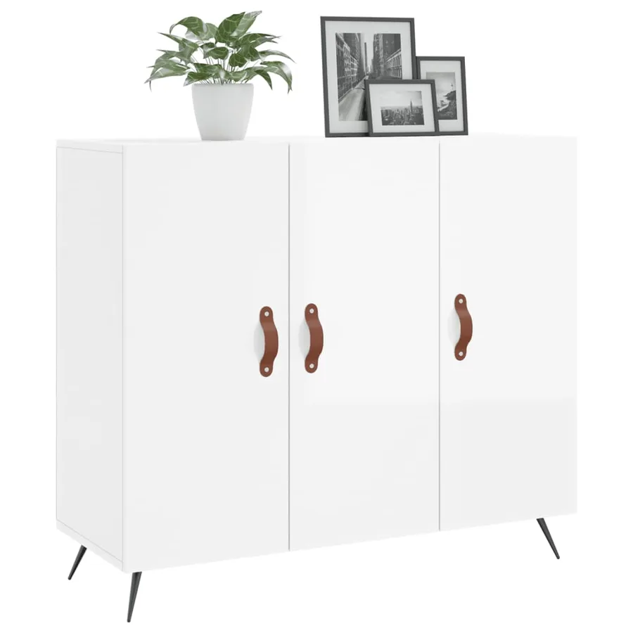 Buffet blanc brillant 90x34x80 cm bois d'ingénierie - 3