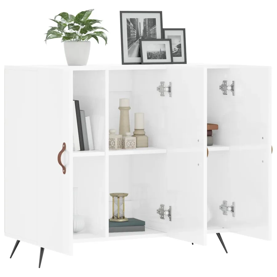 Buffet blanc brillant 90x34x80 cm bois d'ingénierie - 4