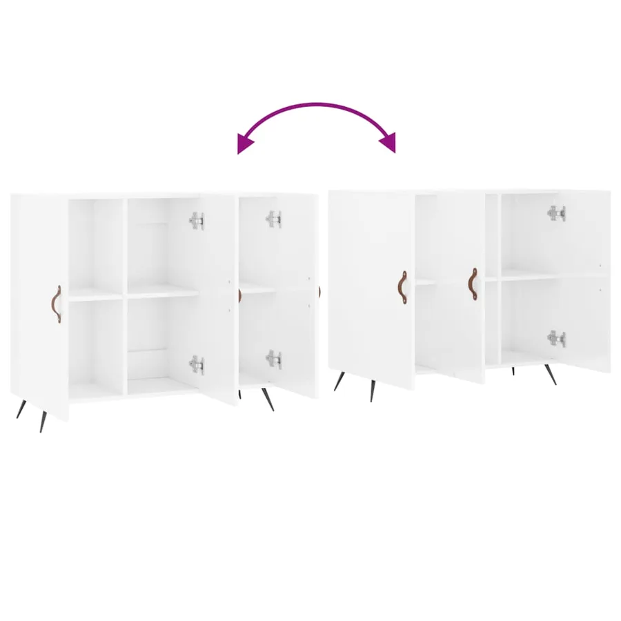 Buffet blanc brillant 90x34x80 cm bois d'ingénierie - 9