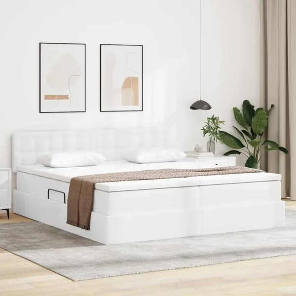 Lit de Rangement Blanc pur 200 x 200 cm Cuir synthétique