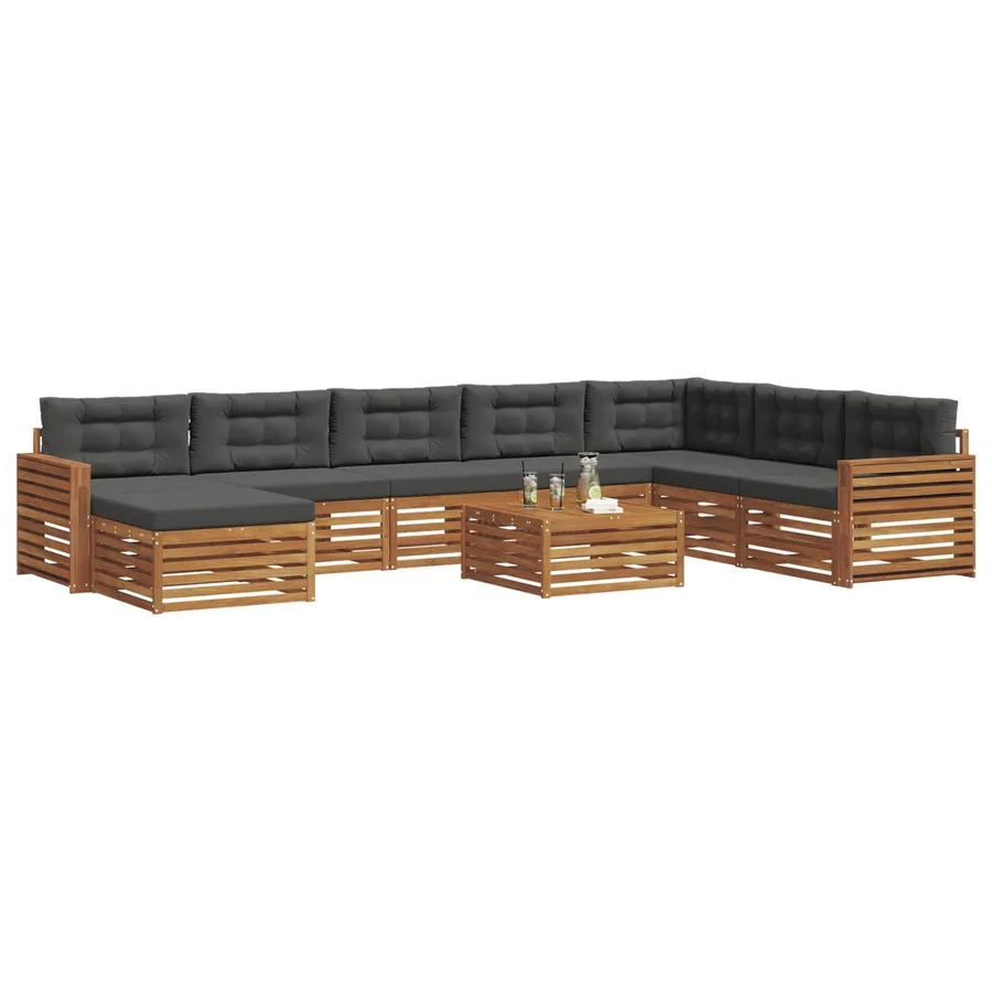 Ensemble de canapés d'extérieur 9 pcs Naturel et Anthracite - 3
