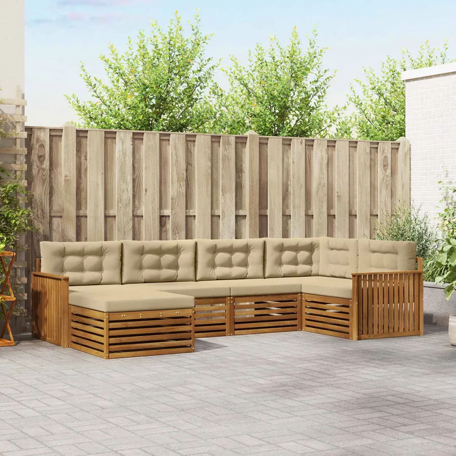 Ensemble de canapés d'extérieur 6 pcs Naturel et Beige