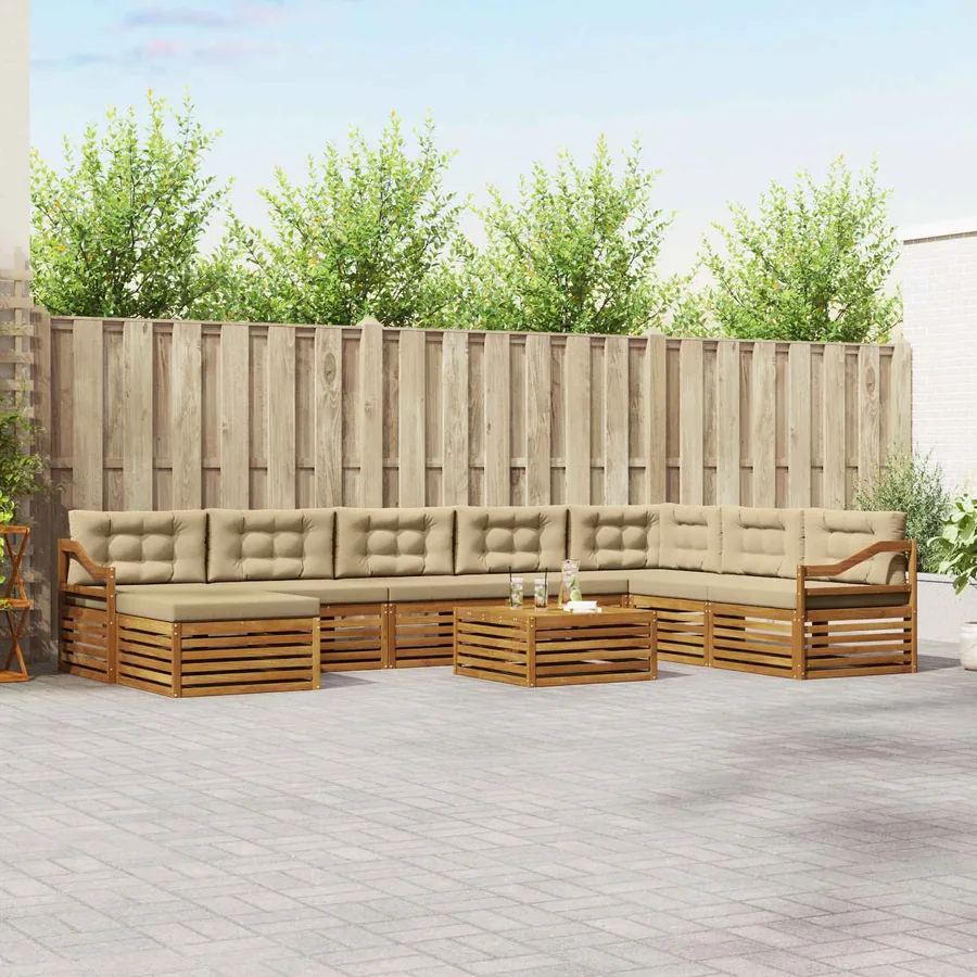 Ensemble de canapés d'extérieur 9 pcs Naturel et Beige