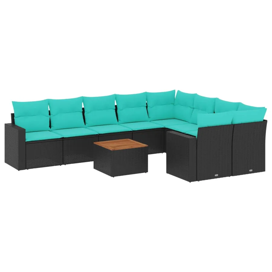 Salon de jardin 10 pcs avec coussins noir résine tressée - 2
