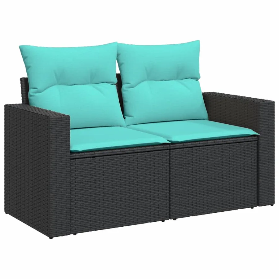Salon de jardin 10 pcs avec coussins noir résine tressée - 5
