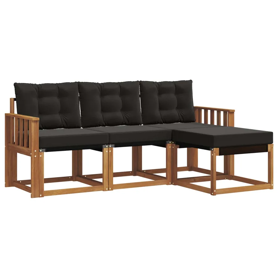 Ensemble de canapés d'extérieur 4 pcs Naturel et Noir - 2