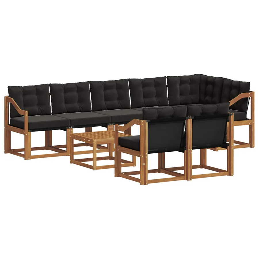 Ensemble de canapés d'extérieur 9 pcs Naturel et Noir - 2