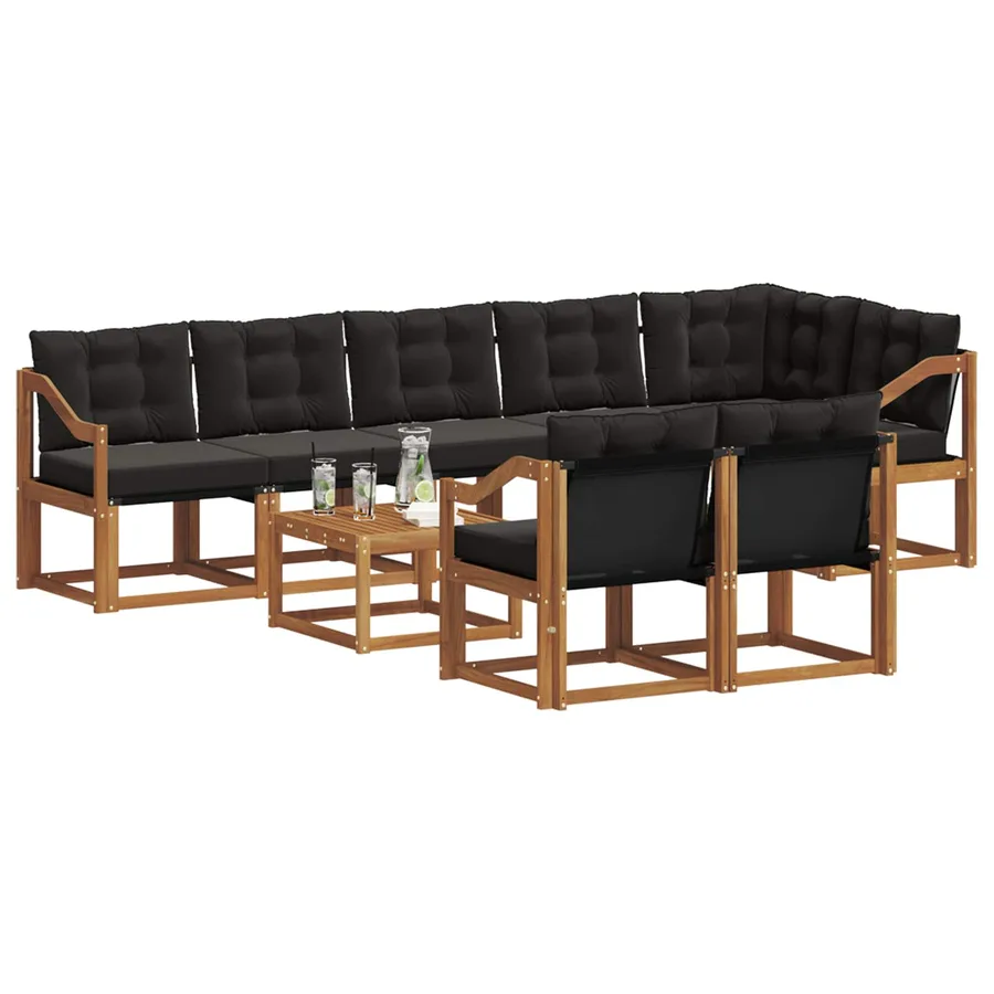 Ensemble de canapés d'extérieur 9 pcs Naturel et Noir - 3