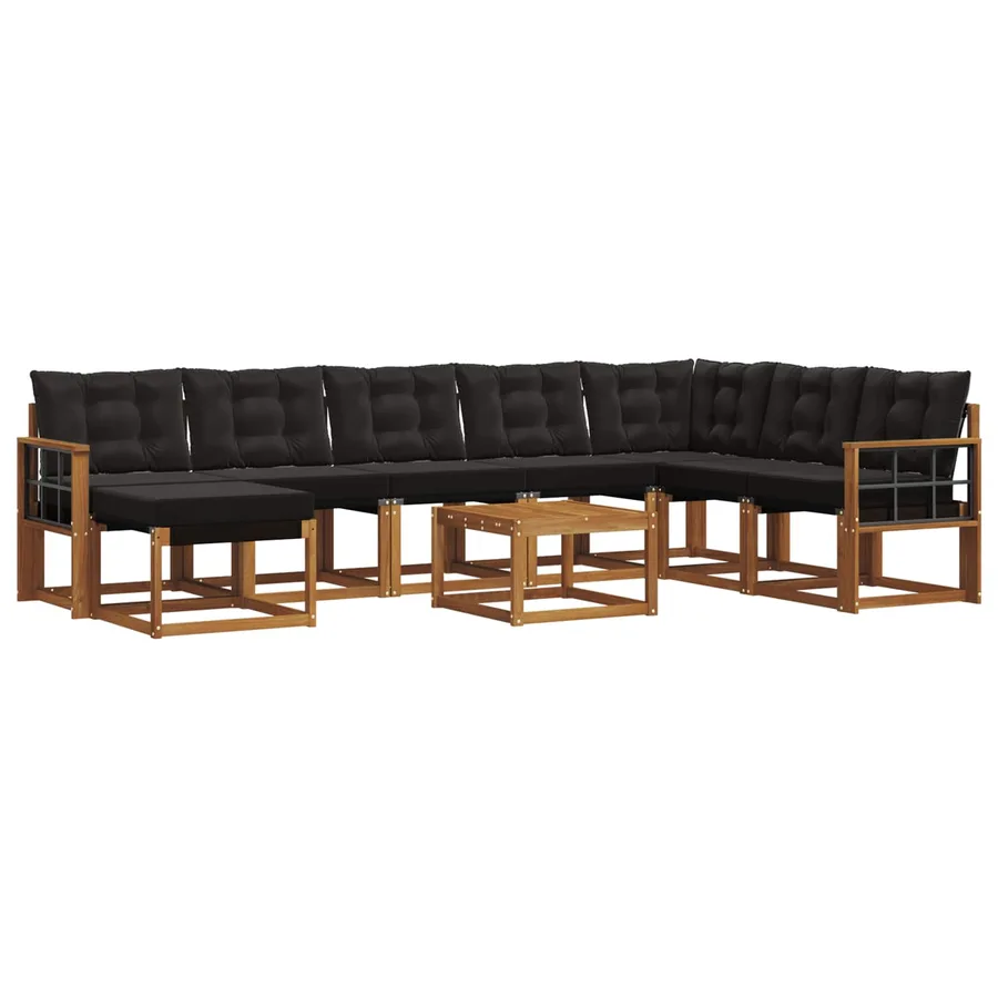 Ensemble de canapés d'extérieur 9 pcs Naturel et Noir - 2