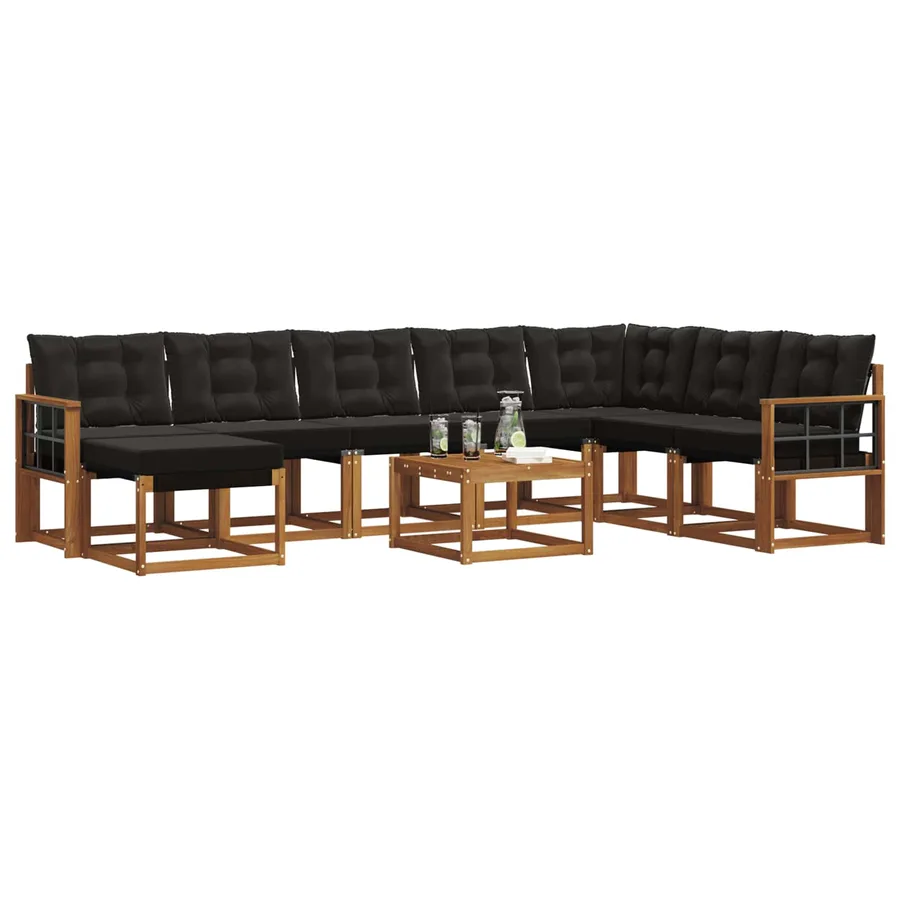 Ensemble de canapés d'extérieur 9 pcs Naturel et Noir - 3