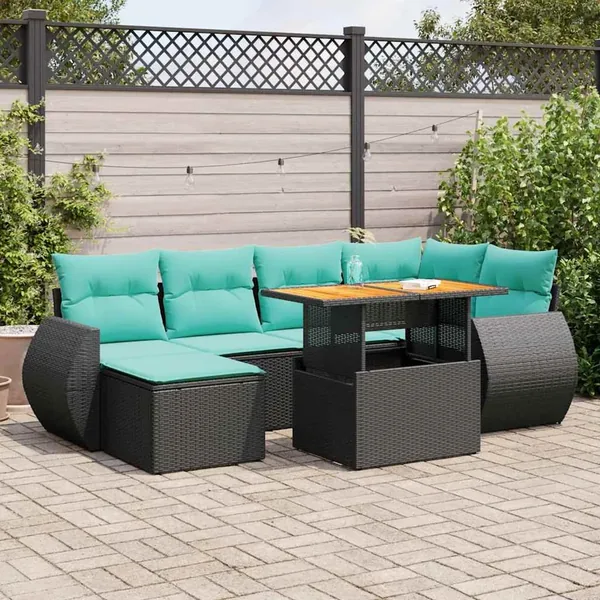 Salon de jardin 7 pcs avec coussins noir résine tressée 55 x 62 x 69 cm - 64,0 kg