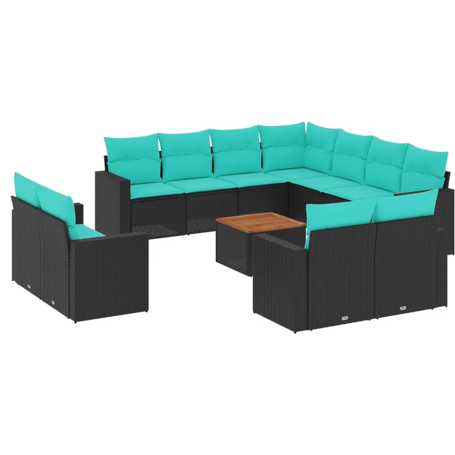 Salon de jardin avec coussins 12 pcs noir résine tressée - 2