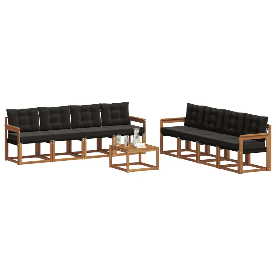 Ensemble de canapés d'extérieur 9 pcs Naturel et Noir - 3
