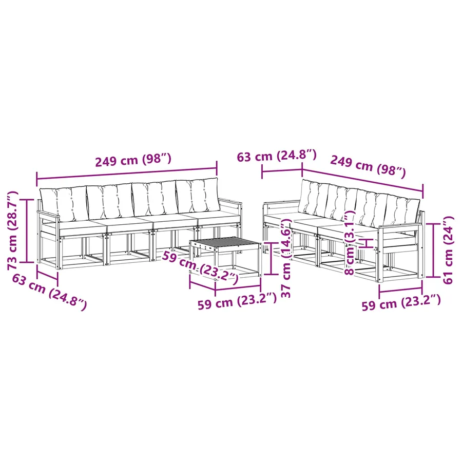 Ensemble de canapés d'extérieur 9 pcs Naturel et Noir - 8
