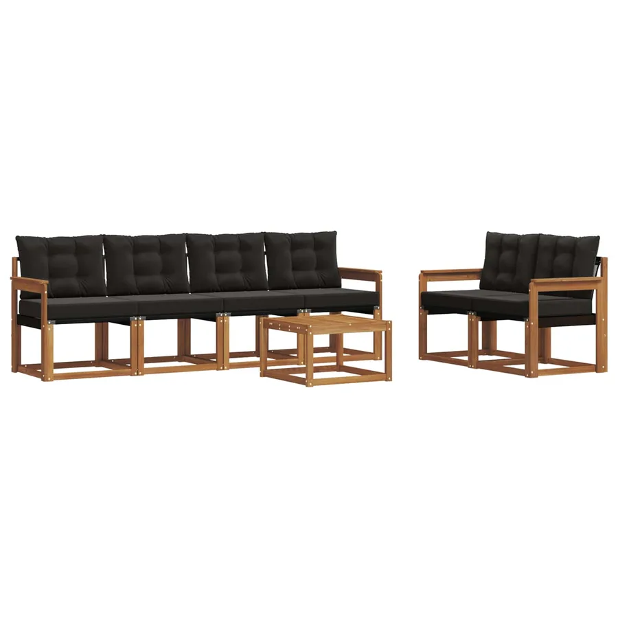 Ensemble de canapés d'extérieur 7 pcs Naturel et Noir - 2