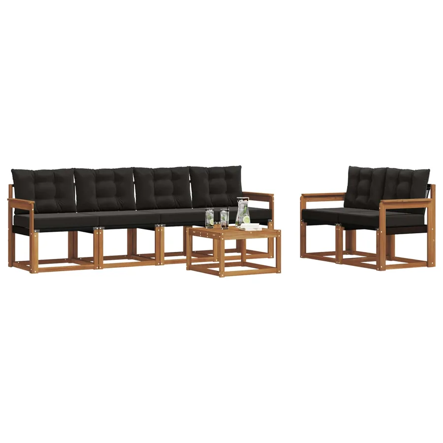 Ensemble de canapés d'extérieur 7 pcs Naturel et Noir - 3
