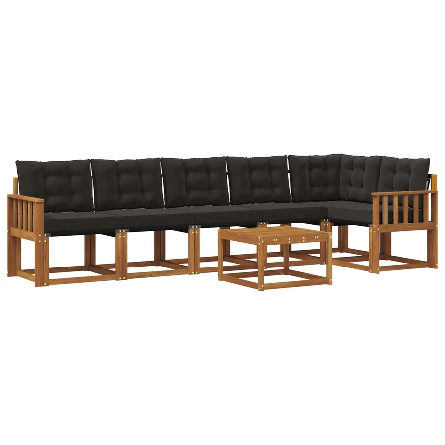 Ensemble de canapés d'extérieur 7 pcs Naturel et Noir - 2