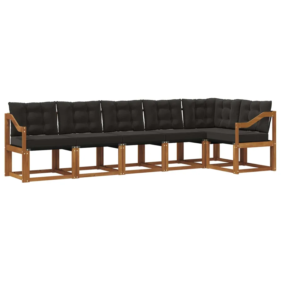Ensemble de canapés d'extérieur 6 pcs Naturel et Noir - 2