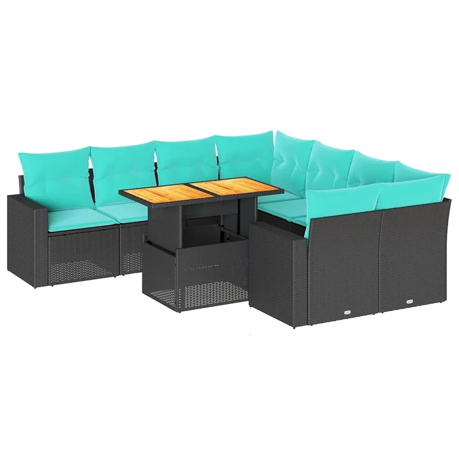 Salon de jardin 9 pcs avec coussins noir résine tressée - 2