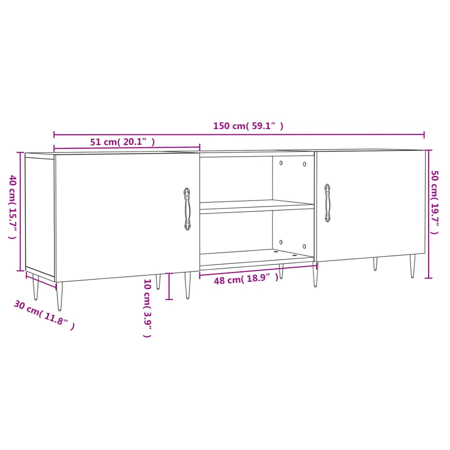 Meuble TV gris béton 150x30x50 cm bois d'ingénierie - 12