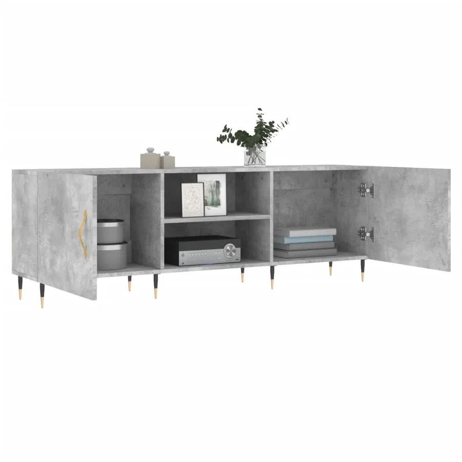 Meuble TV gris béton 150x30x50 cm bois d'ingénierie - 4