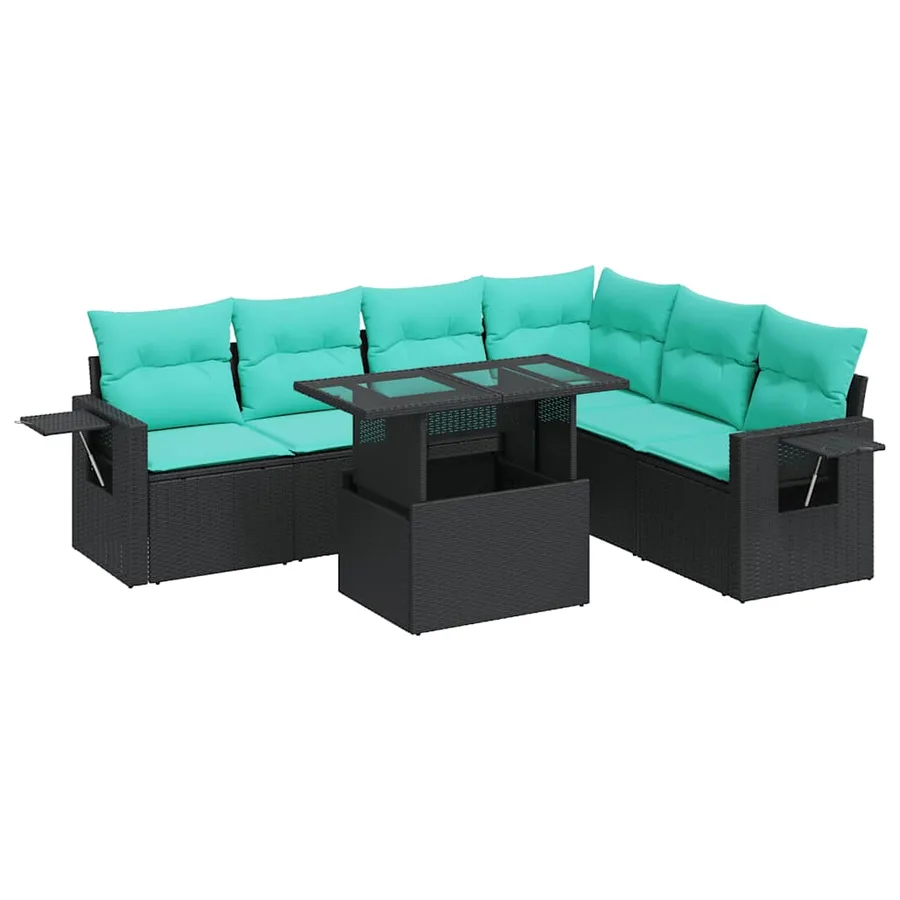 Salon de jardin avec coussins 7pcs noir résine tressée acacia - 2